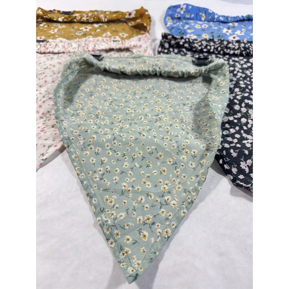 5 PS Floral Hair Scarf for Women Headband Bandanas with Clips Chiffon